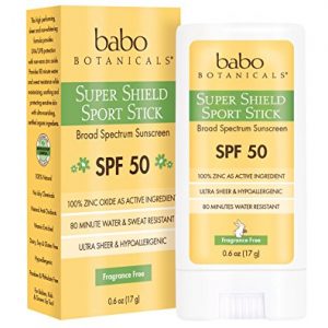 Babo Botanicals Super Shield SPF 50 Natural Sport Stick Fragrance Free Sunscreen, 0.6 oz