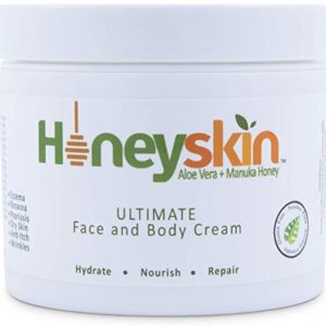 Honeyskin Organics Aloe Vera + Manuka Honey Face and Body Cream for Rosacea,  4 oz