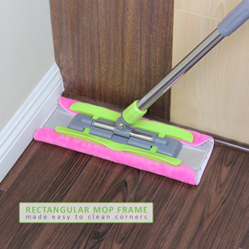 3 Reusable Flat Mop Pads and Extension LINKYO Microfiber Hardwood Floor Mop 
