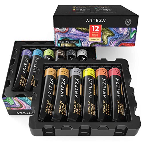 Arteza Acrylic Paint Set of 60 Colors/Tubes 22 ml 0.74 oz. with Storage